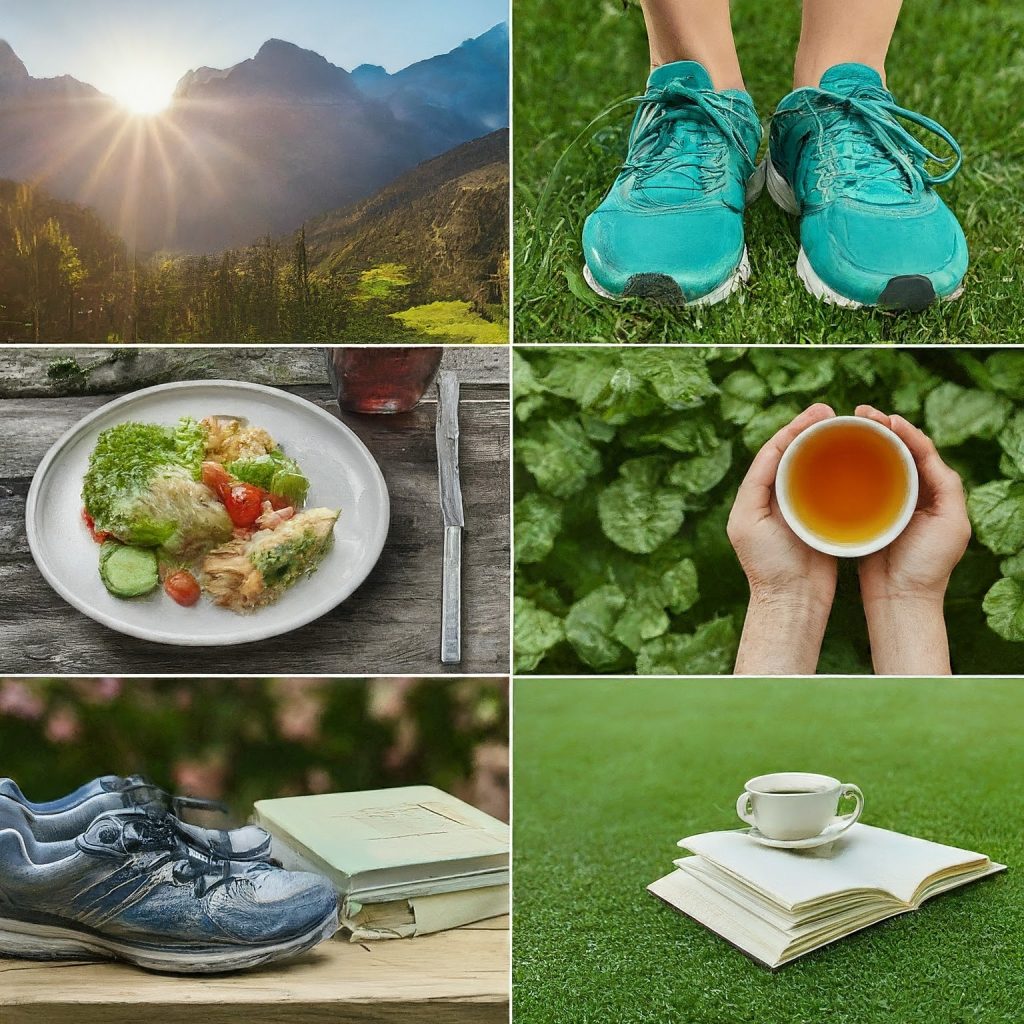 Picture of variety of images representing healthy living and longevity